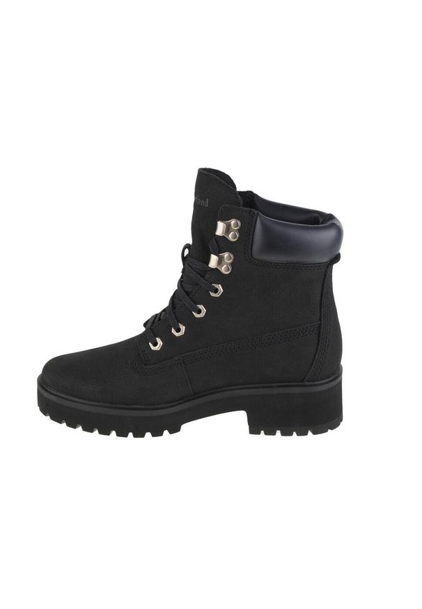 Trapery damskie, Timberland Carnaby Cool 6 In Boot. Wysokość cholewki: za kostkę. Zapięcie: sznurówki. Kolor: czarny, wielokolorowy. Materiał: skóra, materiał. Szerokość cholewki: normalna. Styl: sportowy. Sport: turystyka piesza