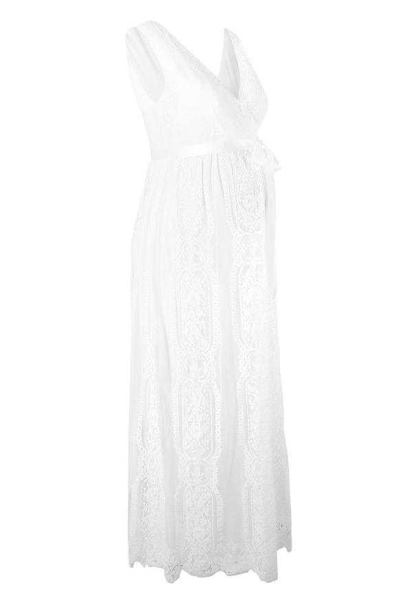 Sukienka ciążowa ślubna bonprix biel wełny. Okazja: na wesele, na ślub cywilny. Kolekcja: moda ciążowa. Kolor: biały. Materiał: wełna