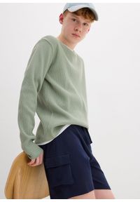 bonprix - Szorty dresowe bojówki z bawełny organicznej. Kolor: niebieski. Materiał: dresówka, bawełna