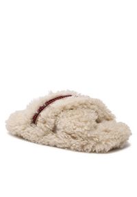 TOMMY HILFIGER - Tommy Hilfiger Kapcie Sherpa Fur Home Slippers Strap FW0FW06576 Beżowy. Kolor: beżowy. Materiał: materiał #3