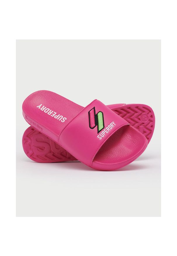 Klapki basenowe damskie Superdry Patch Pool Slide. Kolor: różowy