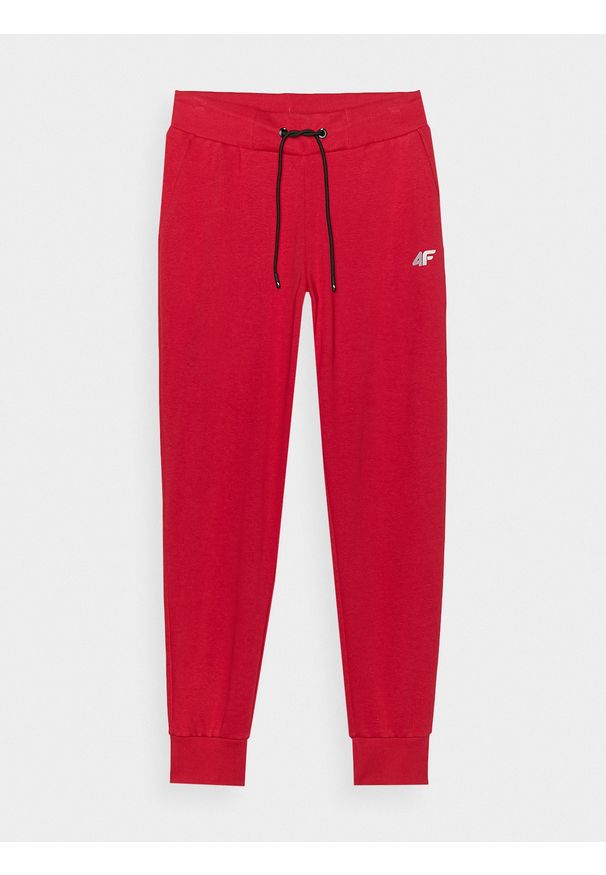 4f - Spodnie dresowe joggery damskie - czerwone. Kolor: czerwony. Materiał: dresówka. Wzór: ze splotem, gładki