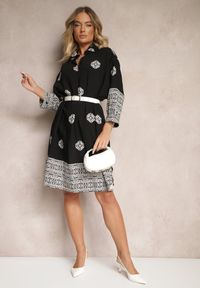 Renee - Czarna Sukienka z Wiskozy w Abstrakcyjny Wzór Nalalith. Okazja: na co dzień. Kolor: czarny. Materiał: wiskoza. Typ sukienki: proste. Styl: klasyczny, casual #5