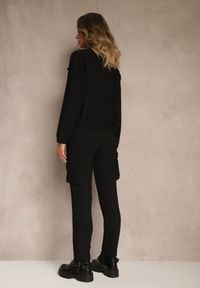Renee - Czarny Komplet Dresowy Cargo Bluza ze Stójką i Spodnie Jogger Litene. Kolor: czarny. Materiał: dresówka. Sport: turystyka piesza