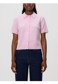 Reserved - Wełniany sweter polo - pastelowy róż. Typ kołnierza: polo. Kolor: różowy. Materiał: wełna #1