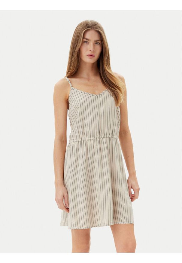 Vero Moda Sukienka letnia Mymilo 10303689 Beżowy Regular Fit. Kolor: beżowy. Materiał: len, wiskoza. Sezon: lato