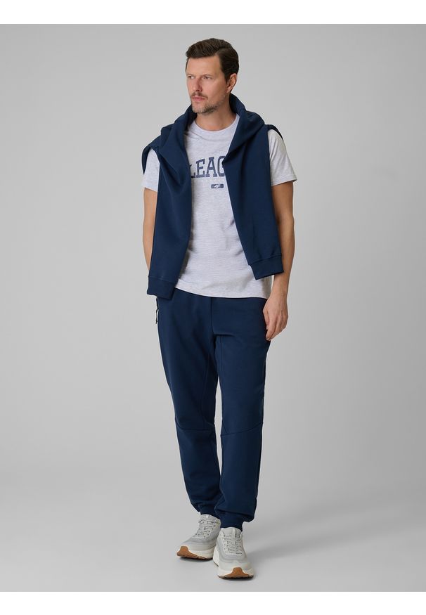 4f - 4F T-shirt regular z nadrukiem męski - szary M. Okazja: na co dzień. Kolor: szary. Materiał: dzianina, bawełna, materiał. Wzór: nadruk. Styl: casual