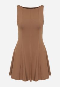Born2be - Brązowa Sukienka z Wiskozą o Rozkloszowanym Kroju Bez Rękawów Nalomira. Okazja: na co dzień. Kolor: brązowy. Materiał: wiskoza. Długość rękawa: bez rękawów. Styl: klasyczny, casual, elegancki #3