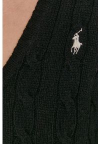 Polo Ralph Lauren Sweter wełniany damski kolor czarny ciepły. Okazja: na co dzień. Typ kołnierza: polo. Kolor: czarny. Materiał: wełna. Długość rękawa: długi rękaw. Długość: długie. Wzór: ze splotem. Styl: casual #5