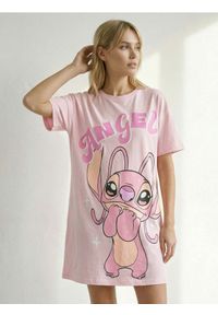 Sinsay - Bawełniana koszula nocna z nadrukiem Lilo & Stitch - różowy. Kolor: różowy. Materiał: bawełna. Wzór: nadruk #1