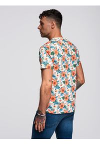 Ombre Clothing - T-shirt męski bawełniany w kwiatowy wzór full print – biały V1 - Rozmiar: XL. Okazja: na co dzień, na spacer. Kolor: biały. Materiał: bawełna. Długość rękawa: krótki rękaw. Długość: krótkie. Wzór: nadruk, kwiaty. Sezon: lato. Styl: wakacyjny, casual, elegancki #7