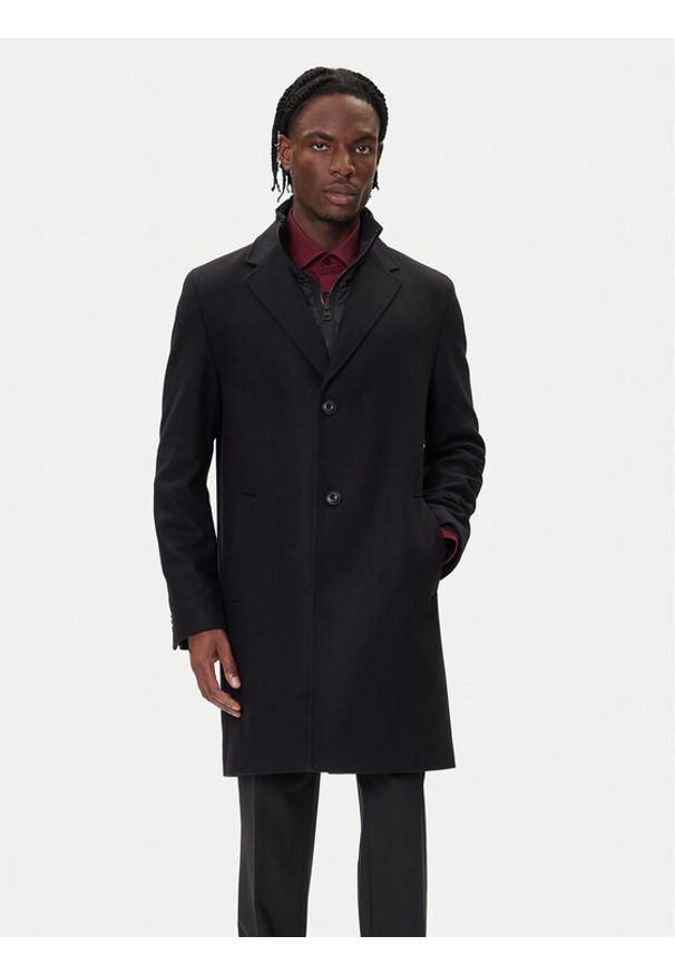 Hugo - HUGO Płaszcz wełniany Milogan2541 50546546 Czarny Regular Fit. Kolor: czarny. Materiał: wełna