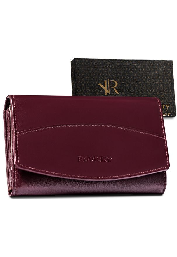 ROVICKY - Portfel damski skórzany R-RD-36-GCL Plum. Materiał: skóra
