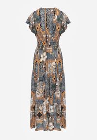 Born2be - Szara Sukienka Maxi z Wiskozy z Gumką w Talii i Guzikami Nyllu. Kolor: szary. Materiał: wiskoza. Wzór: aplikacja. Długość: maxi #4