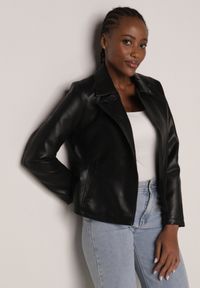 Born2be - Czarna Kurtka Ramoneska o Taliowanym Kroju z Suwakami przy Rękawach Harirra. Okazja: na co dzień. Kolor: czarny. Materiał: jeans, skóra, poliester. Styl: casual, klasyczny, elegancki #1