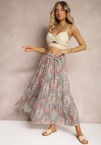 Renee - Czerwono-Niebieska Wiskozowa Spódnica Maxi z Gumką w Talii z Materiałowym Paskiem Annalicia. Kolor: czerwony. Materiał: wiskoza, materiał. Sezon: lato, wiosna