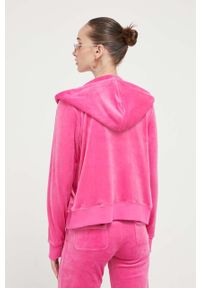 Juicy Couture bluza damska kolor różowy z kapturem gładka. Typ kołnierza: kaptur. Kolor: różowy. Materiał: welur. Wzór: gładki #2