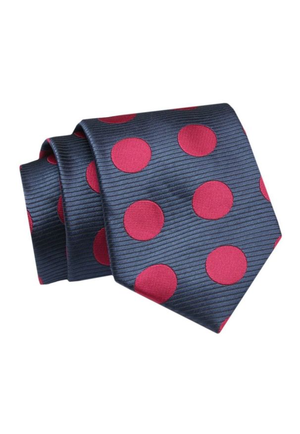 Alties - Krawat - ALTIES - Granat z Czerwonymi Grochami. Kolor: wielokolorowy, czerwony, niebieski. Materiał: tkanina. Wzór: grochy. Styl: elegancki, wizytowy