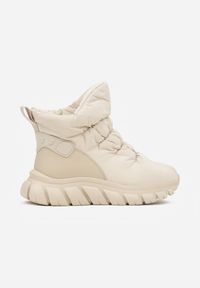 Born2be - Ciemnobeżowe Pikowane Śniegowce na Grubej Tłoczonej Podeszwie Resita. Kolor: beżowy. Materiał: jeans. Sezon: zima. Styl: elegancki, street #2