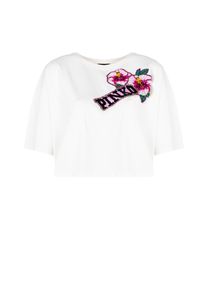 Pinko T-Shirt "Titolato" | 101212 A0VH | Kobieta | Biały. Kolor: biały. Materiał: bawełna. Długość: krótkie. Wzór: jednolity, nadruk, aplikacja. Sezon: lato