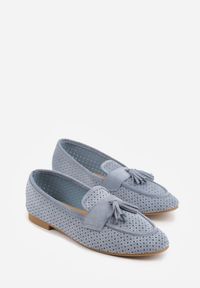 Renee - Niebieskie Perforowane Mokasyny z Imitacji Zamszu Zdobione Frędzlami Vaeliane. Okazja: na co dzień. Kolor: niebieski. Materiał: zamsz. Wzór: aplikacja. Styl: casual, elegancki #8