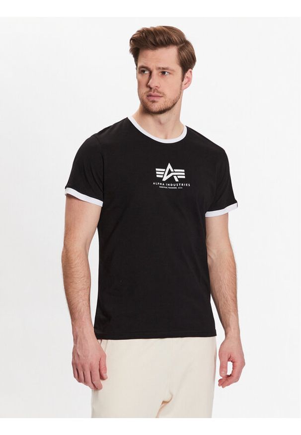 Alpha Industries T-Shirt Basic T Contrasts 106501 Czarny Regular Fit. Kolor: czarny. Materiał: bawełna