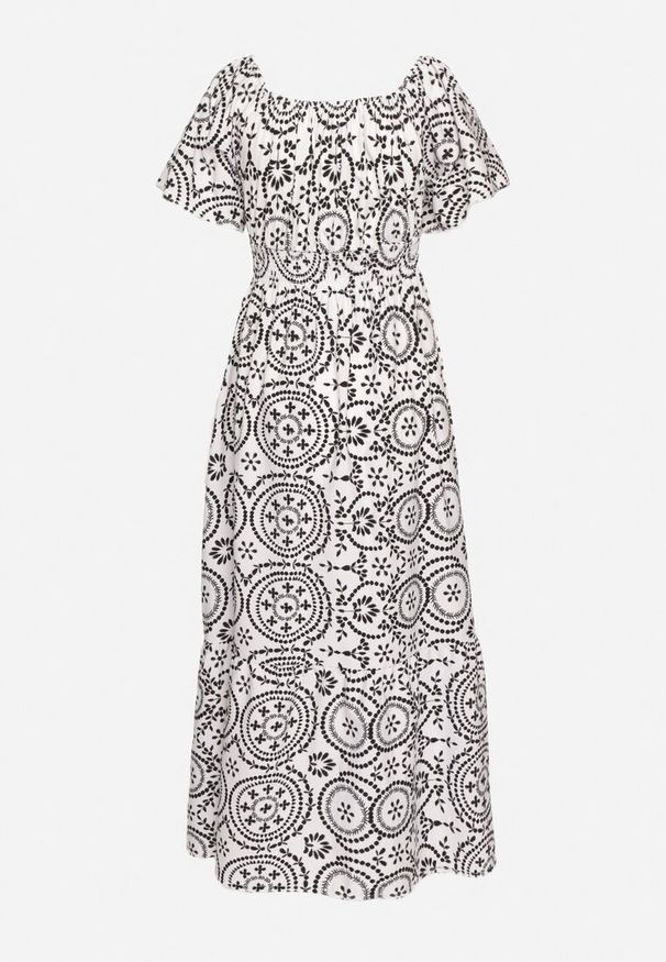 Born2be - Czarno-Biała Rozkloszowana Sukienka z Bawełną i Abstrakcyjnym Wzorem Ldivoria. Okazja: na spacer, na imprezę. Kolor: czarny. Materiał: bawełna. Styl: elegancki