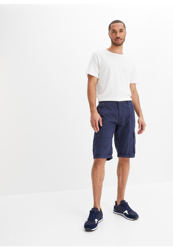 bonprix - Bermudy bojówki z czystej bawełny, regular fit. Kolor: niebieski. Materiał: bawełna