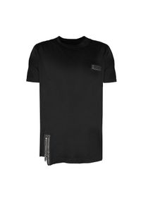 Les Hommes T-shirt With Zip | LKT143 703 | Regular Fit Mercerized | Mężczyzna | Czarny. Okazja: na co dzień. Kolor: czarny. Materiał: bawełna. Styl: casual