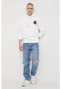 Tommy Jeans bluza bawełniana męska kolor biały z kapturem z nadrukiem. Okazja: na co dzień. Typ kołnierza: kaptur. Kolor: biały. Materiał: bawełna. Wzór: nadruk. Styl: casual #4