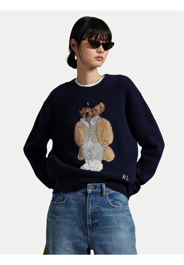 Polo Ralph Lauren Sweter 211972139001 Granatowy Relaxed Fit. Typ kołnierza: polo. Kolor: niebieski. Materiał: wełna