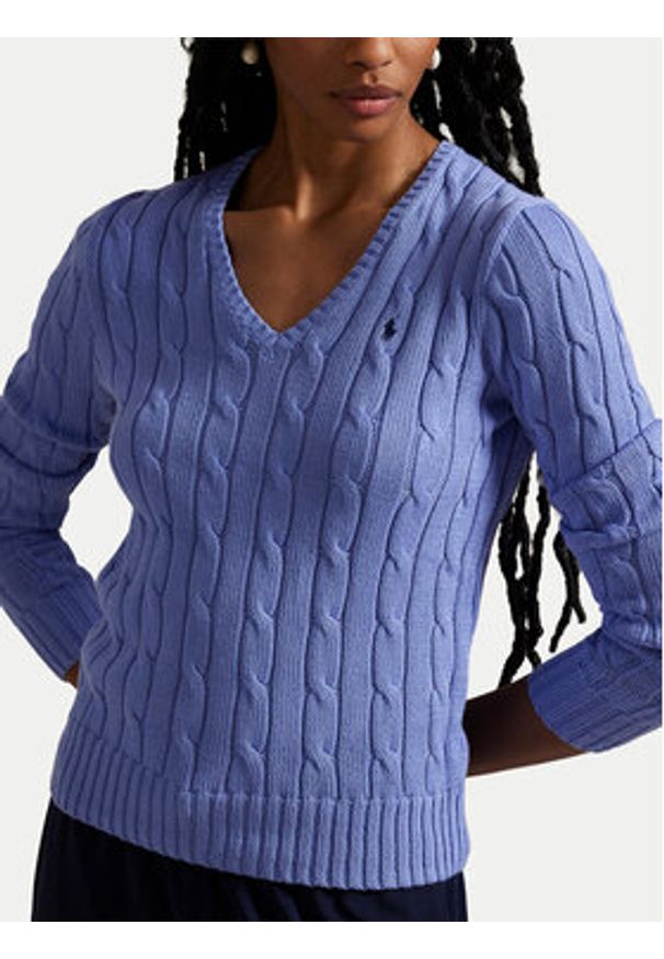Polo Ralph Lauren Sweter 211971870005 Błękitny Slim Fit. Typ kołnierza: polo. Kolor: niebieski. Materiał: bawełna