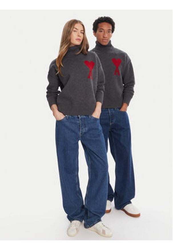 AMI PARIS - AMI Paris Golf BFUKS406.018 Szary Regular Fit. Typ kołnierza: golf. Kolor: szary. Materiał: wełna