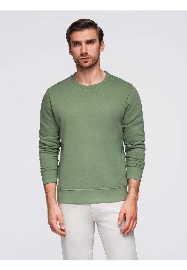 Ombre Clothing - Męska bluza dresowa BASIC z okrągłym dekoltem - zielona V3 - Rozmiar: L. Kolor: zielony. Materiał: dresówka