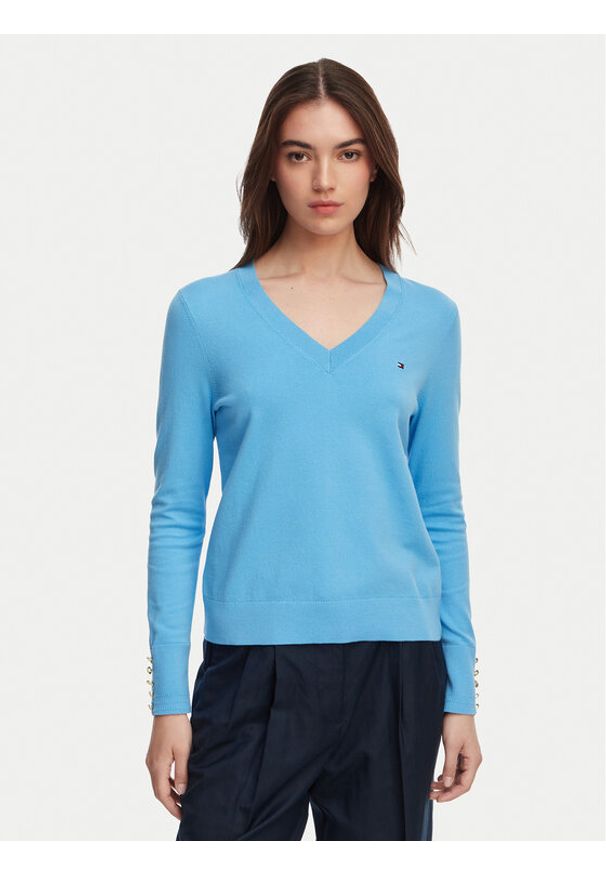 TOMMY HILFIGER - Tommy Hilfiger Sweter WW0WW40098 Niebieski Regular Fit. Kolor: niebieski. Materiał: syntetyk
