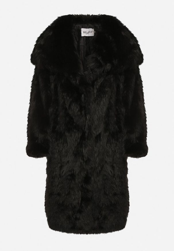 Born2be - Czarny Jednorzędowy Płaszcz Futro z Szerokim Kołnierzem Wedinalia. Okazja: na co dzień, do pracy. Typ kołnierza: golf. Kolor: czarny. Materiał: futro. Styl: casual, elegancki