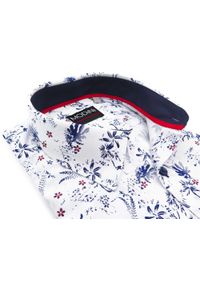 Modini - Biała koszula w kwiatki A48. Kolor: biały. Materiał: bawełna, poliester, tkanina. Długość: długie. Wzór: kwiaty. Styl: klasyczny #1