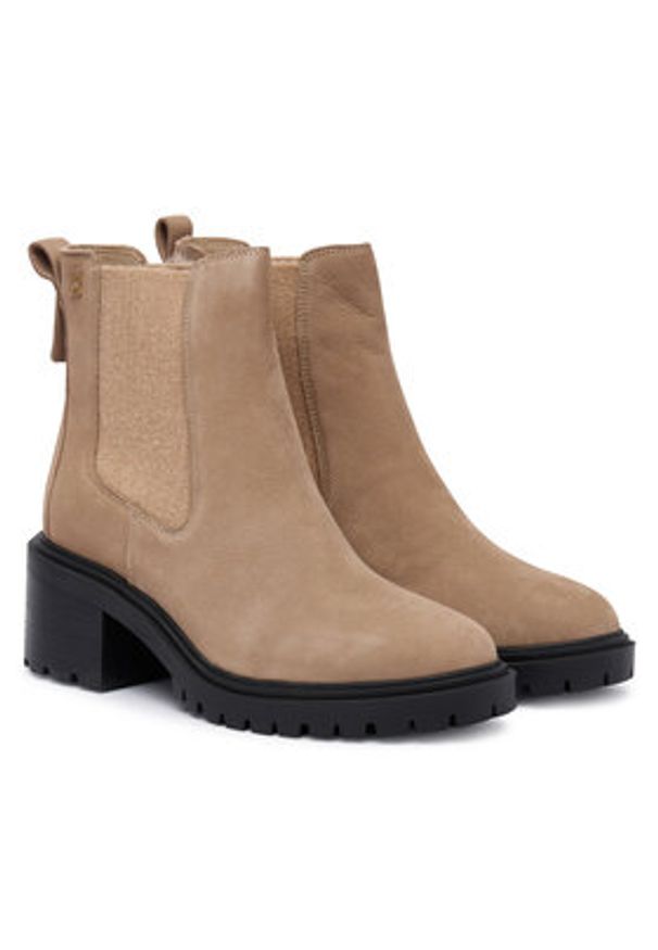 TOMMY HILFIGER - Tommy Hilfiger Botki Th Nubuck Chelsea Cleated Heel FW0FW09158 Beżowy. Kolor: beżowy. Materiał: skóra
