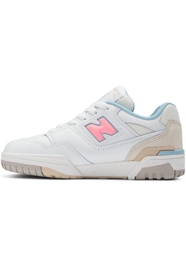 Buty dziecięce New Balance PSB550EP – białe. Kolor: biały. Materiał: skóra. Szerokość cholewki: normalna