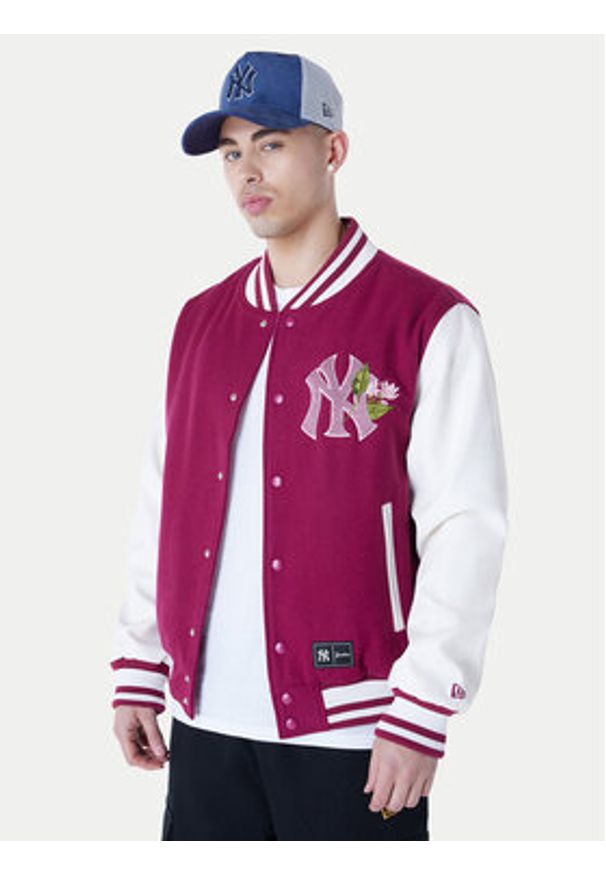 New Era Kurtka bomber Yankees MLB Floral 60596333 Bordowy Regular Fit. Kolor: czerwony. Materiał: wełna