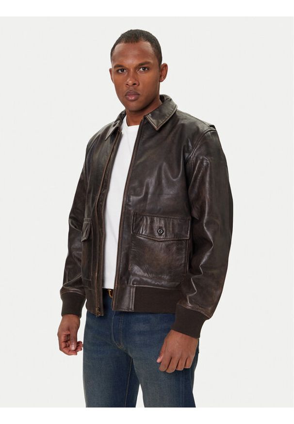 Levi's® Kurtka skórzana Clayton 003AU-0000 Brązowy Regular Fit. Kolor: brązowy. Materiał: skóra