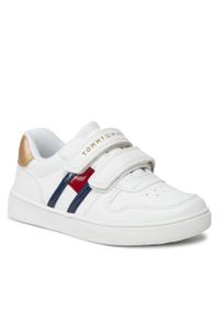 TOMMY HILFIGER - Sneakersy Tommy Hilfiger Flag Low Cut Velcro Sneaker T1A9-32956-1355 S White/Platinum X048. Kolor: biały. Materiał: skóra
