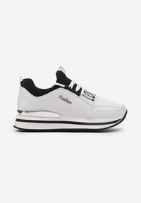 Renee - Biało-Czarne Wsuwane Sznurowane Sneakersy na Platformie Aplemia. Nosek buta: okrągły. Zapięcie: bez zapięcia. Kolor: biały. Materiał: materiał. Obcas: na platformie. Wysokość obcasa: niski #6