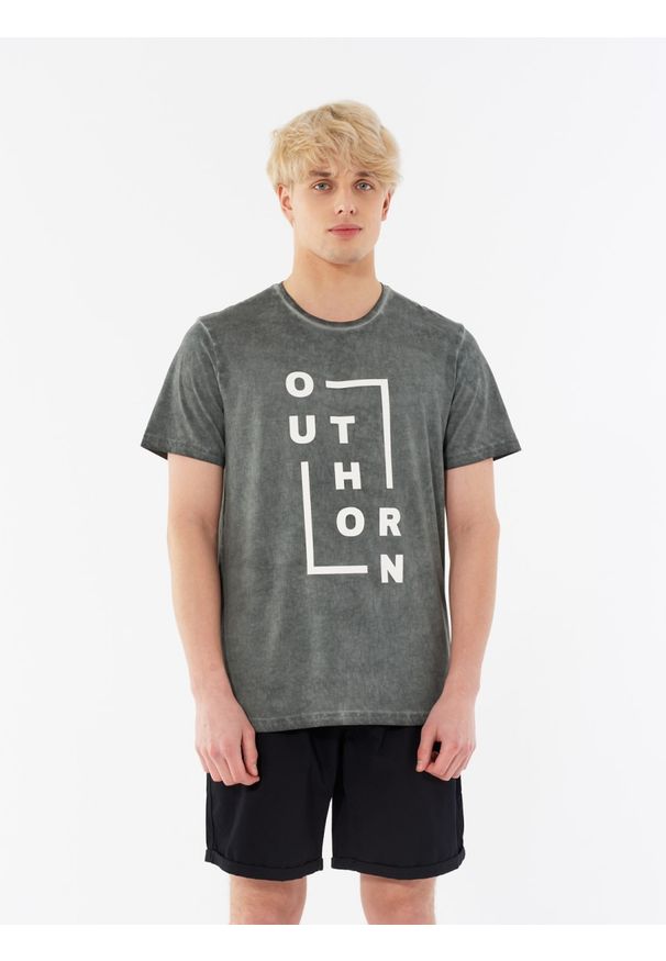 outhorn - T-shirt z nadrukiem męski. Materiał: bawełna, jersey, materiał. Wzór: nadruk