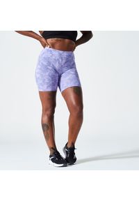 DOMYOS - Legginsy krótkie fitness damskie Nyamba 500. Kolor: fioletowy. Materiał: bawełna, elastan, materiał. Długość: krótkie. Sport: fitness
