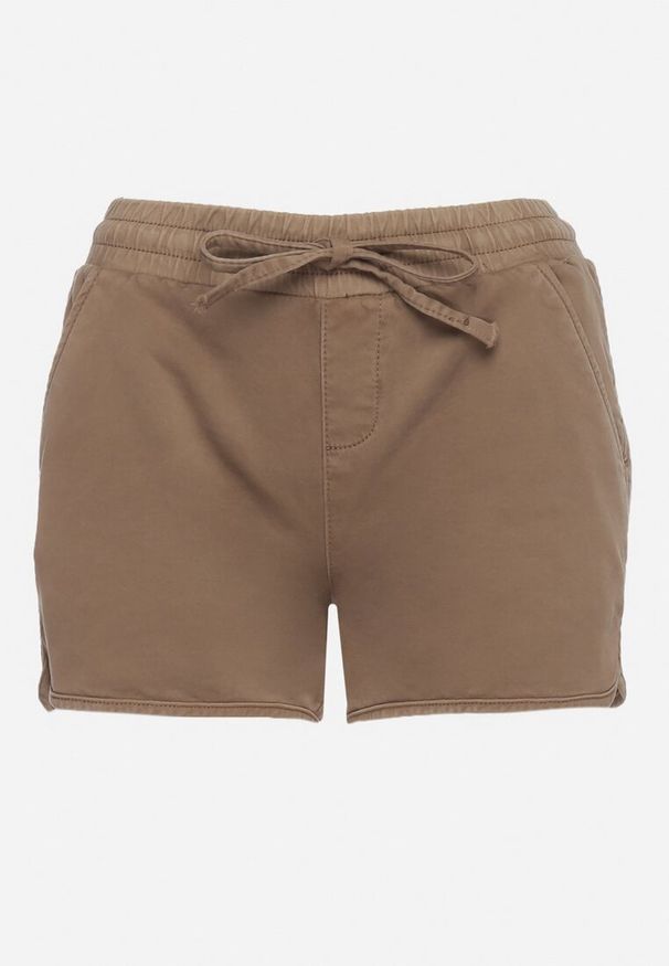 Born2be - Ciemnobeżowe Bawełniane Szorty z Gumką w Talii Cazorea. Okazja: na co dzień. Kolor: beżowy. Materiał: bawełna. Sezon: lato. Styl: elegancki, casual