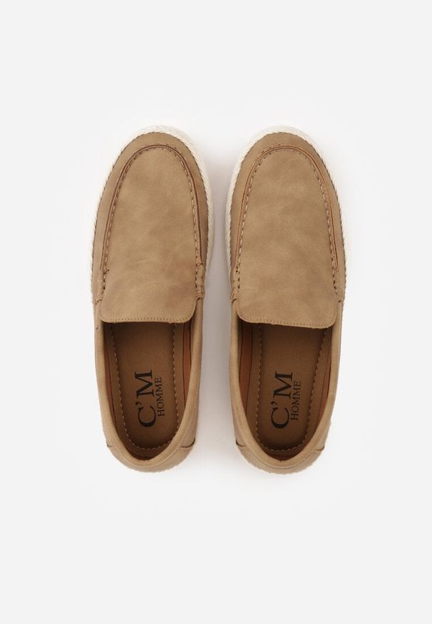 Born2be - Ciemnobeżowe Półbuty Typu Mokasyny z Plecionką Aigalira. Okazja: na co dzień. Kolor: beżowy. Materiał: jeans. Styl: klasyczny, casual, elegancki