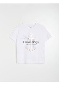 Sinsay - Bawełniana koszulka z napisem Canto de la Playa - biały. Kolor: biały. Materiał: bawełna. Wzór: napisy #1