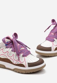 Renee - Różowo-Białe Sneakersy Ozdobione Brokatem z Oryginalnym Sznurowaniem Patricie. Kolor: różowy. Wzór: aplikacja #5