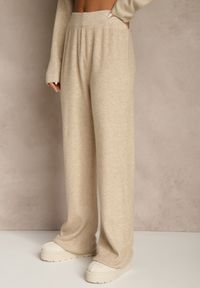 Renee - Jasnobeżowy Komplet Oversize z Dzianiny z Wełną Sweter i Szerokie Spodnie Alenria. Kolor: beżowy. Materiał: wełna, dzianina #3